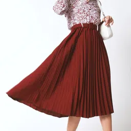 ZWERLON Abstract Printed Pleated Fit and Flare Midi Dress-picture-15
