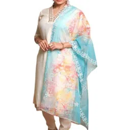 HERE&NOW Women Floral Regular Gotta Patti Chanderi Silk Kurta with Trousers & With Dupatta image 2