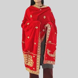 HAUTEMODA Peacock Motif Embroidered Thread Work Velvet Dupatta image 4