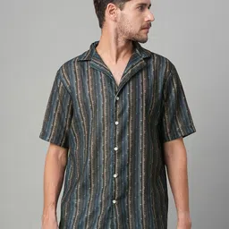 Mast & Harbour Striped Spread Collar Short Sleeves Relaxed Fit Shirt-picture-35