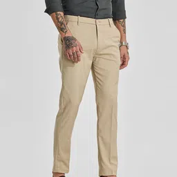 Snitch Men Light Beige Mid-Rise Slim Fit Formal Trousers-picture-19