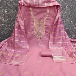 MANVAA Embroidered Sequinned Cotton Unstitched Dress Material image 2