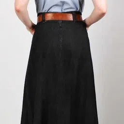 ts fashion Women Solid A-line Black Skirt image 2