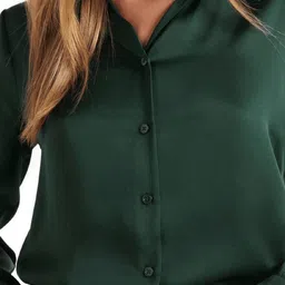 bowrain Women Regular Fit Solid Spread Collar Casual Shirt image 4