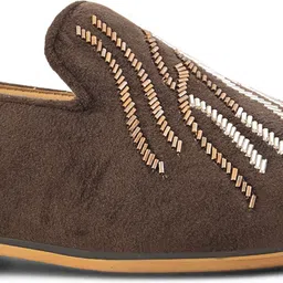 house of pataudi solid embellished velvet slip on ethnic loafers mojaris shoes For Men image 4