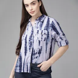 roadster Women Regular Fit Printed Spread Collar Casual Shirt image 1