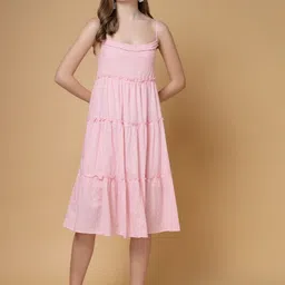 freehand by the indian garage co. Women Tiered Pink Midi/Calf Length Dress-picture-38