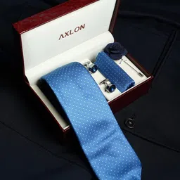 axlon Polka Dotted Tie For Men – Formal Ties Set With Pocket Square, Cufflink & Flower Pin With Gift Box For Mens, Silk Fabric Neckties Gift Sets For Men’s (P0) image 2