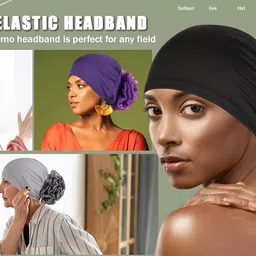 beauty yfjh Muslim Women Flower Elastic Turban Beanie Head Scarf wrap Chemo Cap Hat for Cancer Patient (Black) image 4