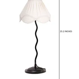 Devansh Off White & Black Textured Cotton Zig Zag Table Lamp With Iron Base image 2