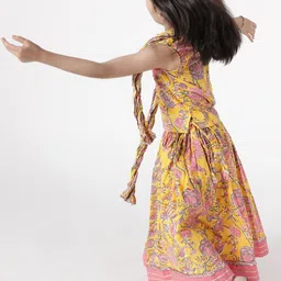 A Little Fable Girls Yellow & Pink Printed Ready to Wear Lehenga & Blouse With Dupatta image 5