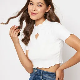 Uptownie Lite Stretchable High Neck Heart Cut-Out Crop Top image 3