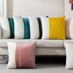 AEROHAVEN Red & Gold-Toned Set of 2 Velvet Square Cushion Covers image 5