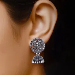 MEENAZ Set Of 4 Silver-Plated Stainless Steel Enamelled Jhumkas image 4