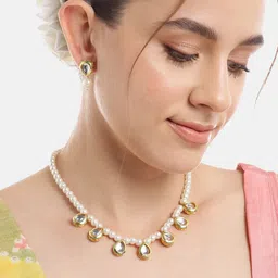 Anouk Women Gold-Plated Kundan & Pearl Studded Necklace with Earrings-image-74