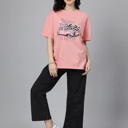 Popster Round Neck Typography Printed Drop-Shoulder Sleeves Oversized Cotton T-shirt image 4