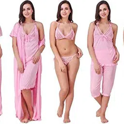 bombshell Women's & Girl's Satin Solid Nightwear Set Pack of 6 image 1