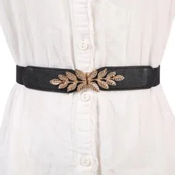 dazzliq Leaf Design Elastic Fabric Waist Belt for Women Dresses and Sarees - Slim Corset Style Fancy Belt image 2