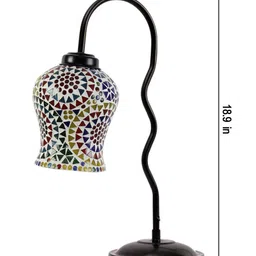 Devansh Black & White Printed Zig Zag Curvy Table Lamp With Mosaic Glass Lamp Shade image 4