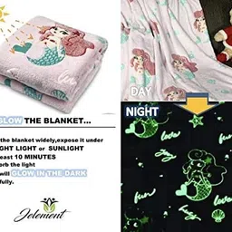 BLiSS HUES Glow in The Dark Blanket Gifts for Toddler Kids Teen Girls| 80 x 70 inch/ 200cm x 180cm |Bedroom Décor, Lightweight Throw Blankets|Soft Cozy Fluffy Luminous Throw Blanket - Pink Mermaid image 2