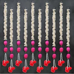 eCraftIndia Pink Lotus with White Artificial Flowers Hanging (Pack Of 10)-image-44