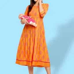 True Shape Ethnic Motifs Printed Fit and Flare Pleated Maternity Dresses image 4