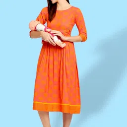 True Shape Ethnic Motifs Printed Fit and Flare Pleated Maternity Dresses image 5
