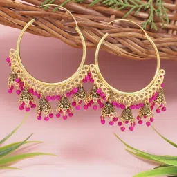 I Jewels Pink and Gold Plated Hoop Earrings-image-72