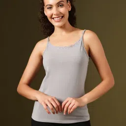 Clovia Cotton Camisole With Lace And Adjustable Straps Grey-picture-12