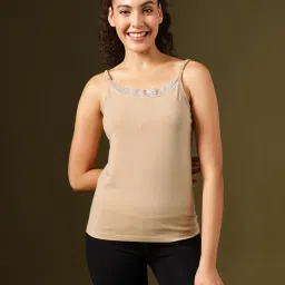 Clovia Cotton Camisole With Lace And Adjustable Straps Beige-image-70