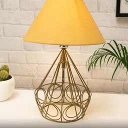 Homesake Gold-Toned Modern Diamond Farmhouse Metal Desk Table Lamp With  Shade image 3