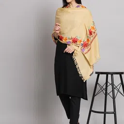 craftbazar Kashmiri embroidered Shawl Beige 4 side work 78x28 inches image 4