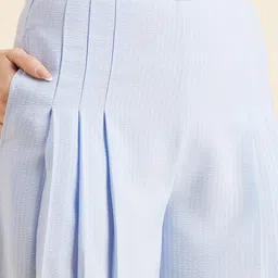 PANIT Blue Women Self Design Pleated Parallel Trouser image 4