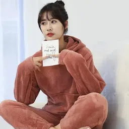 geifa Women Cold-weather polyester wear hooded tracksuit Soft fabric women stylish cord set for women winter wear Pack of 1 image 3