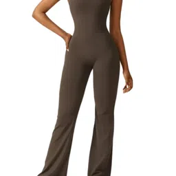 cheekee Sleeveless Flare Jumpsuits with Sexy Backless Design, Flattering V-Waist Hip Pleat, and Breathable 4-Way Stretch Fabric image 1