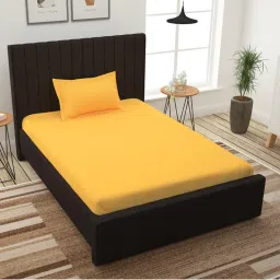 Story@Home 300 Tc 100% Cotton Lemon Yellow Solid 1 Unit Single Bedsheet with 1 Pillow Cover-image-19