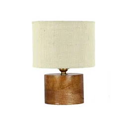 devansh Daenerys White Jute Table Lamp With Natural Wood Base image 1