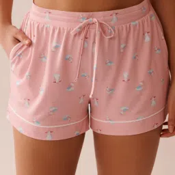 La Vie En Rose Seagull Print Super Soft Shorts Pink-image-97