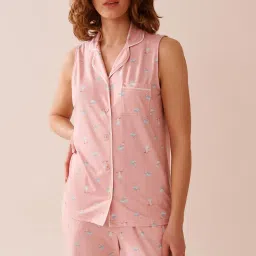 La Vie En Rose Seagull Print Super Soft Sleeveless Button-Down Shirt Pink-picture-17