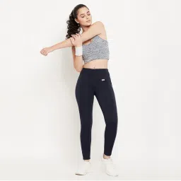 Clovia Snug Fit Active Tights In Navy With Reflective Logo - Blue-image-0