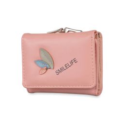Nfi Essentials Fashion Pu Leather Women'S Mini Clutch Wallet Girls Leaf Bi-Fold Card Holder (Pink)-picture-11