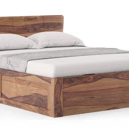 urban ladder Marieta Solid Wood Queen Size Bed with Hydraulic Storage Bed in Teak Finish image 2