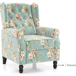 urban ladder Ellis One Seater Pushback Recliner in Dusty Teal Floral image 2