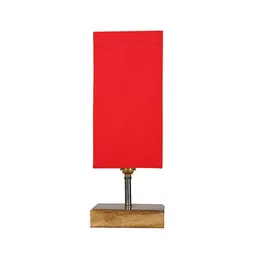devansh Esme Red Cotton Table Lamp With Square Natural Wood Base image 2