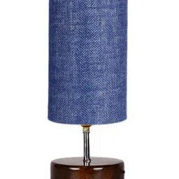 devansh Boris Blue Jute table lamp with brown wood base image 3