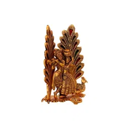 eCraftIndia Golden Radha Krishna Idol Metal Decorative Showpiece with Diya image 5