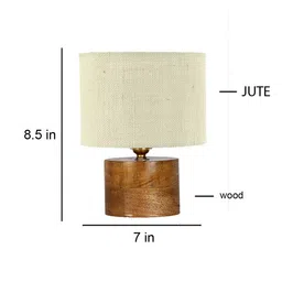 devansh Daenerys White Jute Table Lamp With Natural Wood Base image 4