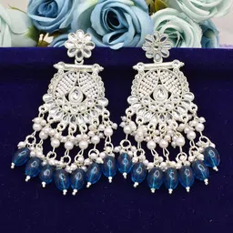 MEIRA JEWELLERY Silver Plated Kundan Stones Studded & Pearls Beaded Circular Chandbalis image 4