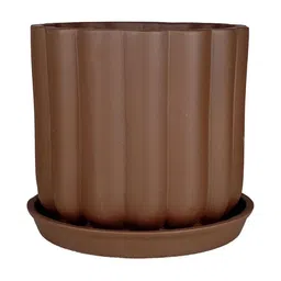 LASAKI lona Brown Ceramic Handmade Planter With Plate image 4