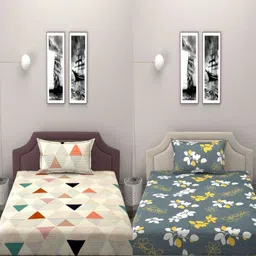 BELVOSTUM Grey & White Floral 250 TC 2 Single Bedsheet with 2 Pillow Covers-picture-28